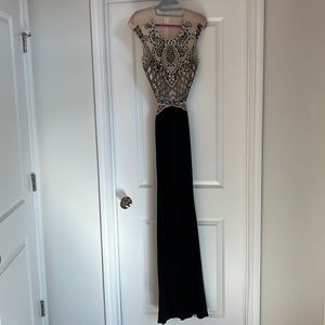 Elegant sequin beaded open back dress with slit size 9
